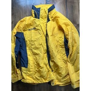 Columbia Bugaboo Jacket Womens Large Yellow Navy Blue Full Zip Outdoor Shell